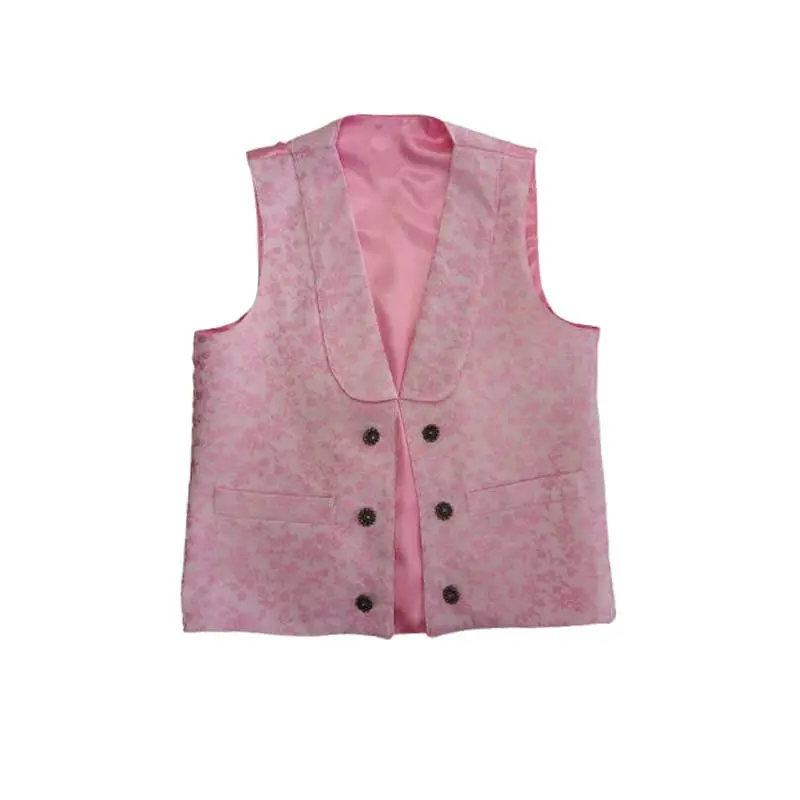 Chaleco Huertano Rosa Claro Con Flores En Fucsia Brocado