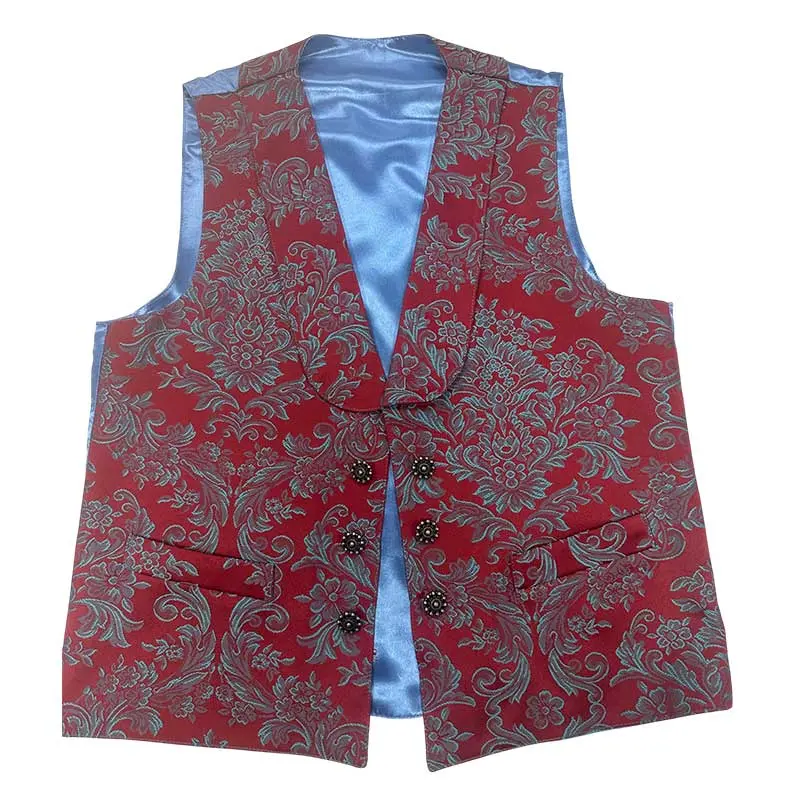 Chaleco Huertano Rojo Con Flor Azul Celeste